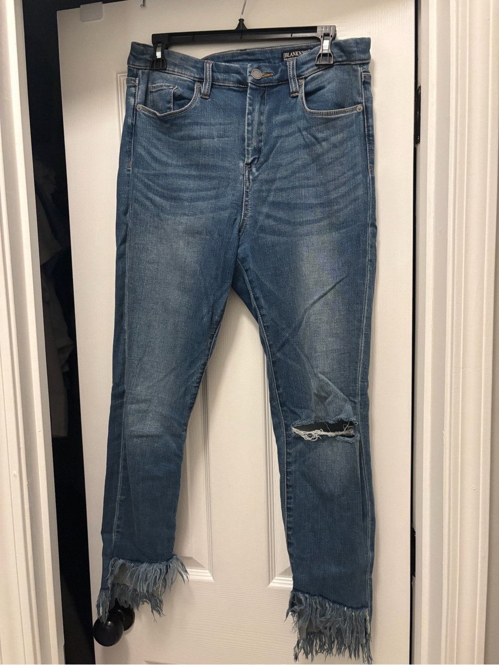 BlankNYC The Great Jones Frayed Hem Distressed Blue Jeans